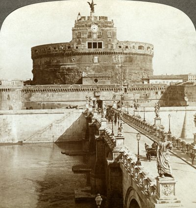 Bridge and Castle of St Angelo, Rome, Italy by Underwood and Underwood