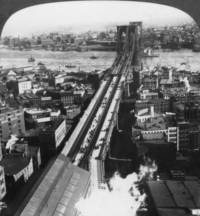 Brooklyn Bridge, New York City, New York, USA, Late 19th or Early 20th Century by Underwood and Underwood