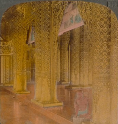Buddhist Temple Interior with Costly Decorations in Gold and Colors, Moulmein, Burma, 1907 by Underwood and Underwood