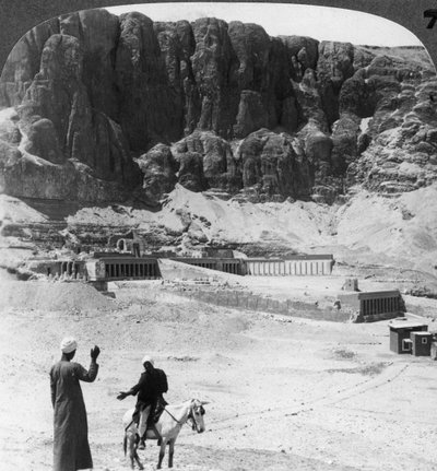 Buried for ages - colonnaded terraces of the temple at Der-el-Bahri, Thebes, Egypt by Underwood and Underwood