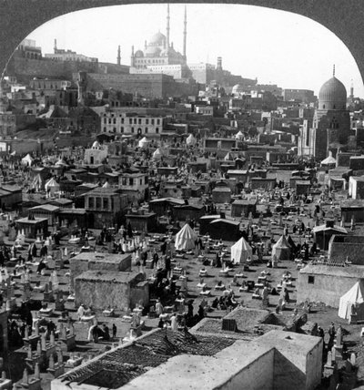 Citadel and Mohammed Ali Mosque Beyond Bab-el-Wezir Cemetery, Cairo, Egypt, 1905 by Underwood and Underwood