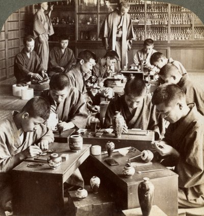 Expert Workmen Creating Designs in Cloisonne, Kyoto, Japan by Underwood and Underwood