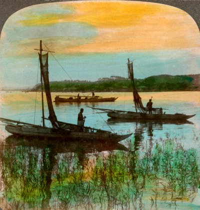 Fishing boats at sunset near Yokohama, Japan by Underwood and Underwood