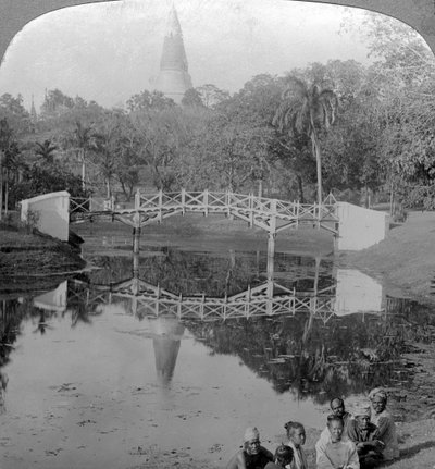 Fortress Gardens and the Shwedagon Pagoda, Rangoon, Burma by Underwood and Underwood