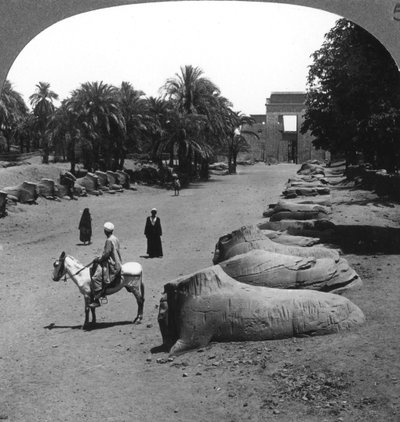 Grand avenue approaching the Temple of Karnak, Thebes, Egypt by Underwood and Underwood