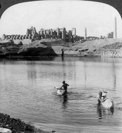 Looking Across the Sacred Lake to the Great Temple at Karnak, Thebes, Egypt by Underwood and Underwood
