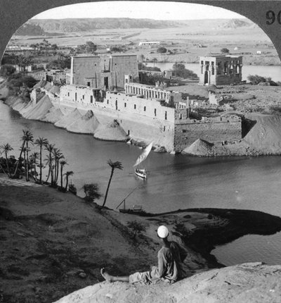 Looking down on the island of Philae and its temples, Egypt, 1905 by Underwood and Underwood