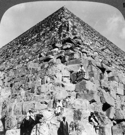 Looking up the Northeast Corner of the Great Pyramid, Egypt by Underwood and Underwood