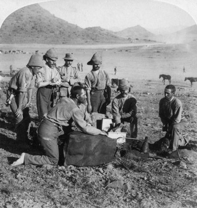 Making gas for one of the war balloons at Slingersfontein, South Africa, Boer War by Underwood and Underwood