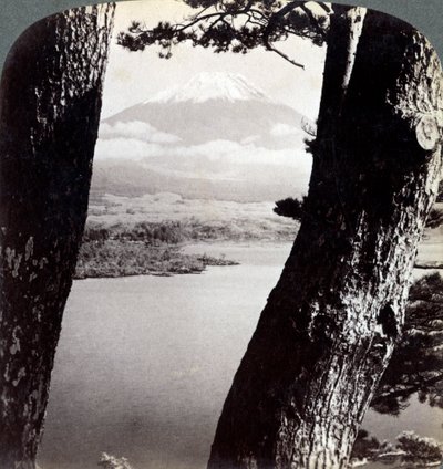 Mount Fuji, Seen from the Northwest, Through Pines at Lake Motosu, Japan by Underwood and Underwood