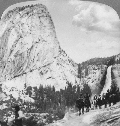 Nevada Falls and Liberty Cap from a Trail, Yosemite Valley, California, USA, 1902 by Underwood and Underwood