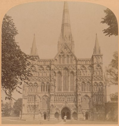Northwest Façade of the Great Gothic Cathedral of Salisbury, England, 1900 by Underwood and Underwood
