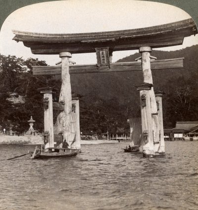 Sacred Torii Gate Rising from the Sea, Itsukushima Shrine, Miyajima Island, Japan by Underwood and Underwood