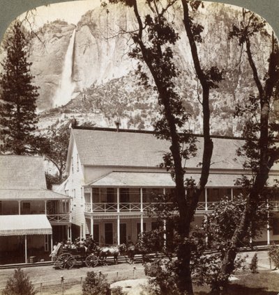 Sentinel Hotel, looking north across the valley to Yosemite Falls, California, USA, 1902 by Underwood and Underwood