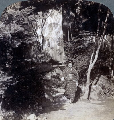 Splashing waters of a waterfall at Yumoto, Japan by Underwood and Underwood