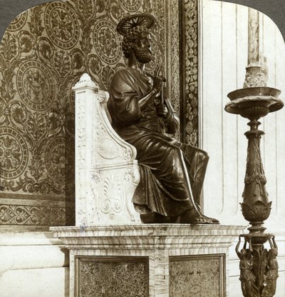 Statue of St Peter, St Peters Basilica, Rome, Italy by Underwood and Underwood