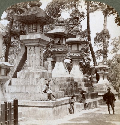 Stone Lanterns at Sumiyoshi, Osaka, Japan by Underwood and Underwood