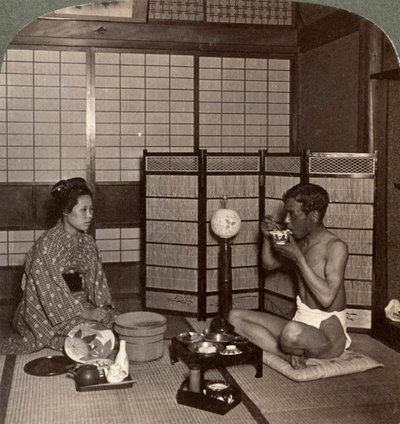 Summer evening meal at a hotel, Hiroshima, Japan by Underwood and Underwood