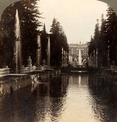 The Avenue of Fountains, Imperial Palace of Peterhof, Russia by Underwood and Underwood
