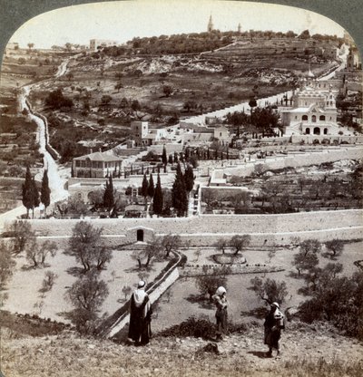 The Garden of Gethsemane and the Mount of Olives, Palestine by Underwood and Underwood