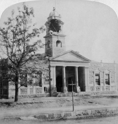 The Town Hall, struck by a Boer shell during the siege, Ladysmith, South Africa by Underwood and Underwood