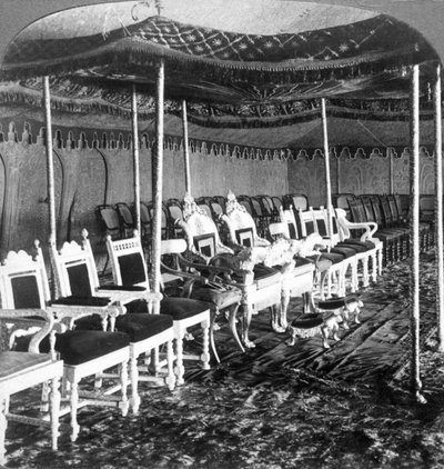 The golden canopy in the Durbar tent of the Maharaja of Kashmir, Delhi, India, 1903 by Underwood and Underwood