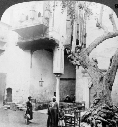 The Harem Windows in the Court of a Wealthy Cairenes House, Cairo, Egypt, 1905 by Underwood and Underwood