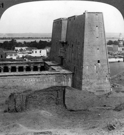 The pylon and court of the temple of Horus at Edfu, Egypt by Underwood and Underwood