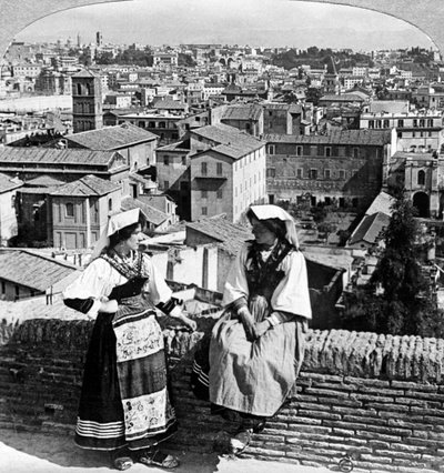 Two women in traditional costume in Rome, Italy by Underwood and Underwood