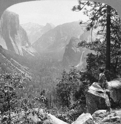 View from Inspiration Point through Yosemite Valley, California, USA by Underwood and Underwood