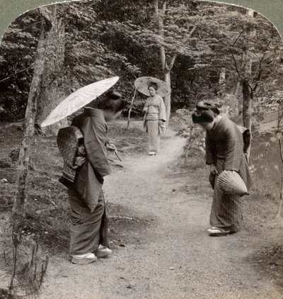 Women in the Kinkaku-ji Temple garden, Kyoto, Japan, 1904 by Underwood and Underwood