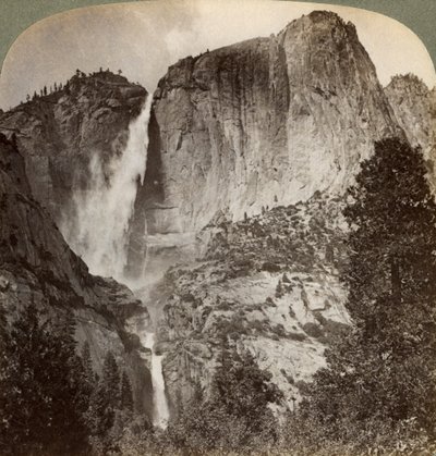 Yosemite Point and Wind-Blown Yosemite Falls, Yosemite Valley, California, USA by Underwood and Underwood