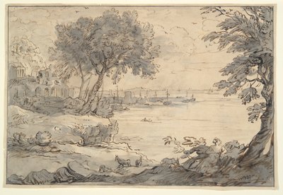 A Coastal View with Ruins and Ships by Unknown