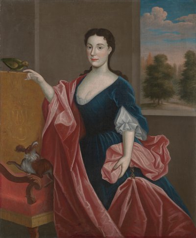 A Hudson Valley Lady with Dog and Parrot by Unknown