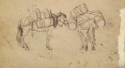A View on the Tiber Near the Ripa Grande, Rome (Recto); Study for Two Horses Carrying Barrels (Verso) by Unknown