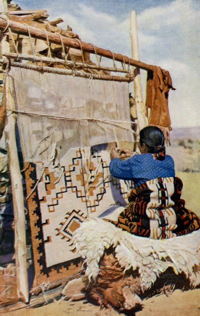 In the heart of the desert of Arizona, Navajo blankets are woven, their beauty and utility attracting many customers by Unknown