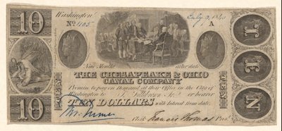 Bank Note for $10 issued by The Chesapeake and Ohio Company with vignette proof of Trumbull by Unknown