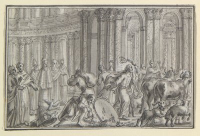 Christ Driving Moneychangers from the Temple, one of four scenes from the Life of Christ by Unknown