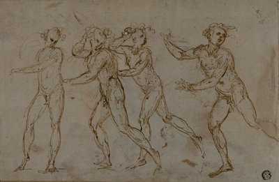 Four Running Male Nudes (recto); Holy Family with the Infant John the Baptist (verso) by Unknown