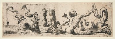 Frieze with a Sea-God, a Sea-Monster, and Three Sea Horses by Unknown