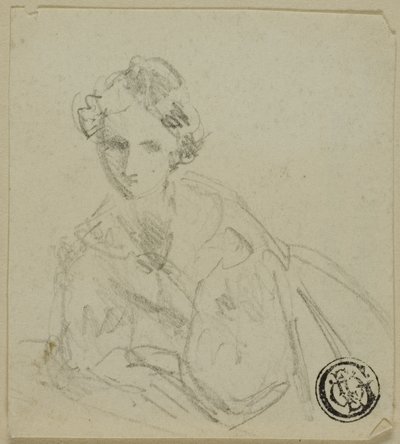 Half-Length Sketch of Woman in Evening Dress Leaning on Balustrade by Unknown