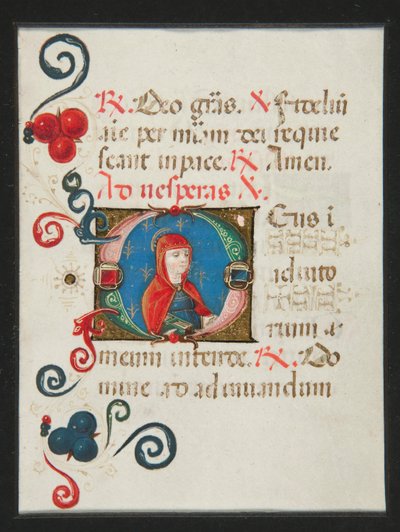 Initial O, Illuminated Manuscript Page from a Book of Hours by Unknown