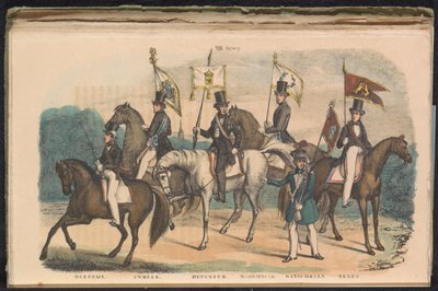 Costumes and Banners of the Honor Guards of Delfzijl, Zwolle, Deventer, Medemblik, Winschoten, and Texel, 1840-1842 (title on object: VIII. Group) by Unknown