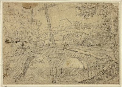 Landscape with Bridge over Gorge, with Mountains and Castle in Distance by Unknown