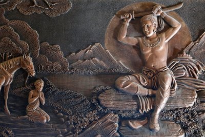 Linh Phong Buddhist Temple, Life of Buddha, Far from the Palace, Prince Siddartha Exchanged His Fine Clothes for Rags and Cut His Long Hair, Dalat, Vietnam by Unknown