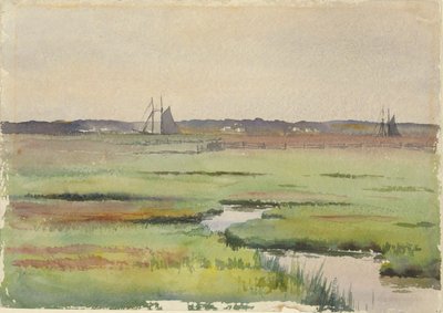 Marsh Landscape with Boats by Unknown