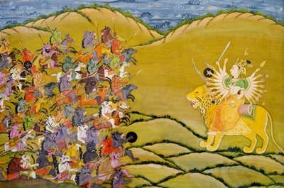 Marwar Painting: The Demons Prepare for Battle Against the Goddess Durga, Mehrangarh Fort Palace Museum, Jodhpur, Rajasthan, India by Unknown