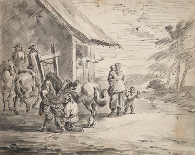 Men Shoeing a Horse Outside a Country Inn by Unknown