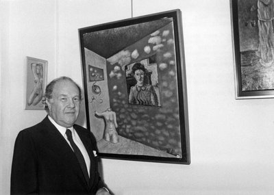 Pierre Velly Alias Pierre De Varga In front of One Of His Canvas At The Opening Of His Exhibition At The Galerie 3000 April 11, 1986 by Unknown