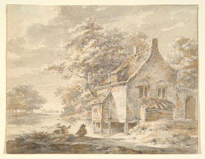 River Landscape with House by Unknown